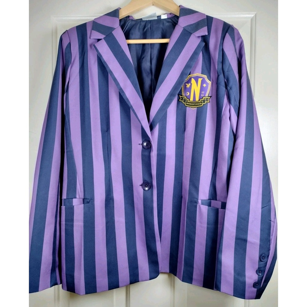 Netflix Wednesday Nevermore Academy Uniform Jacket Purple Black Striped Large